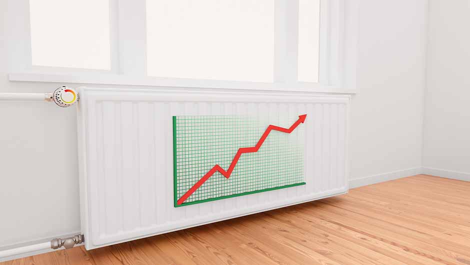 Radiator with chart showing upwards direction Radiator with chart showing upwards direction
