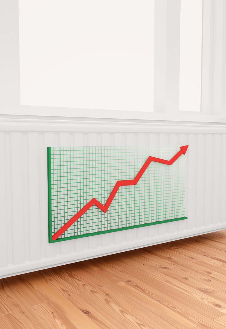 Radiator with chart showing upwards direction Radiator with chart showing upwards direction