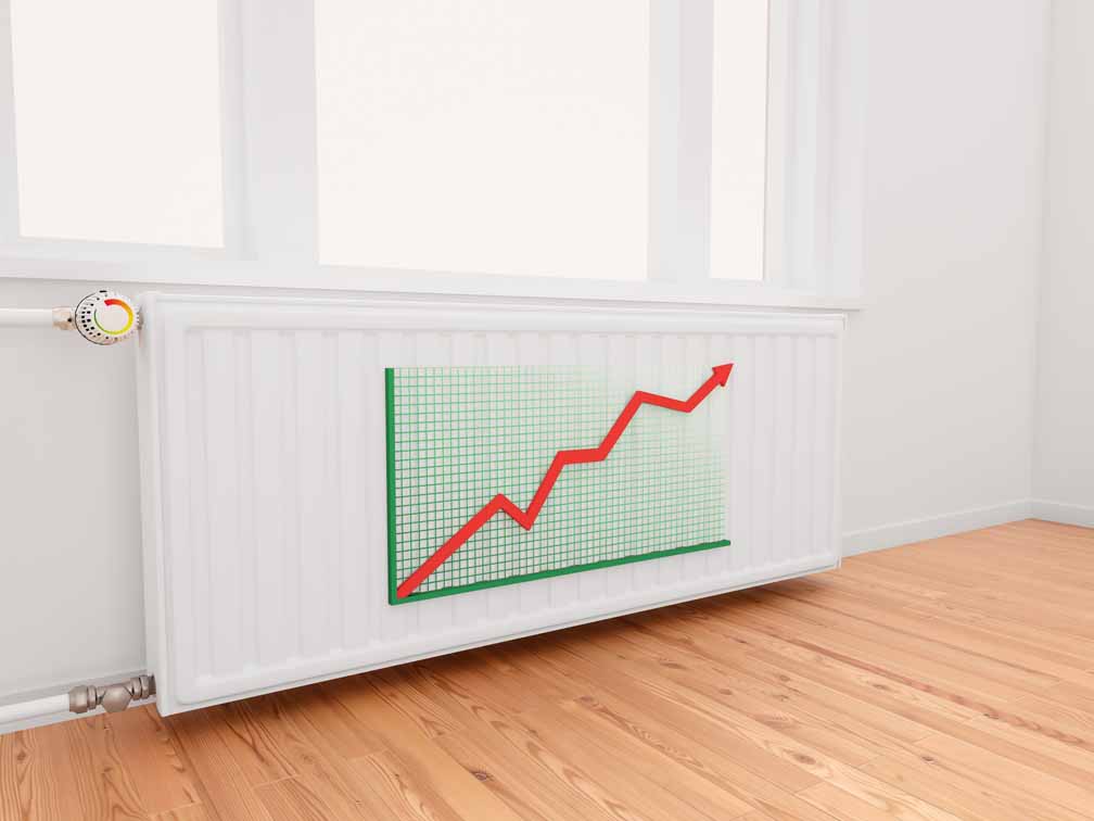 Radiator with chart showing upwards direction Radiator with chart showing upwards direction